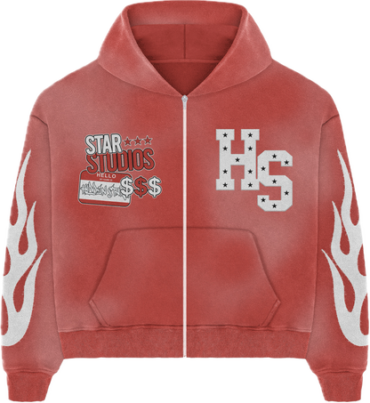 Star Studios Red Acid Washed Hoodie