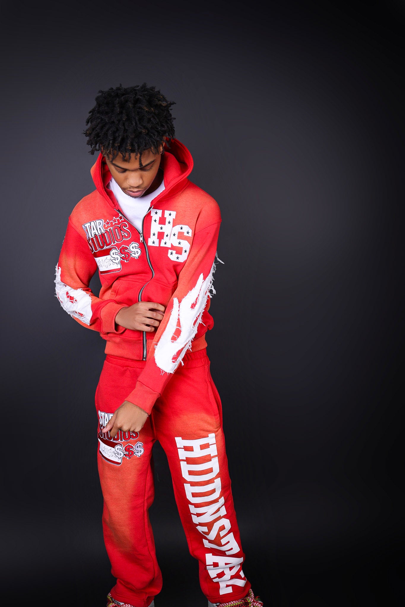 Star Studios Red Acid Washed Hoodie