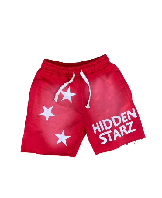 Hidden Starz Red Acid Wash Shorts