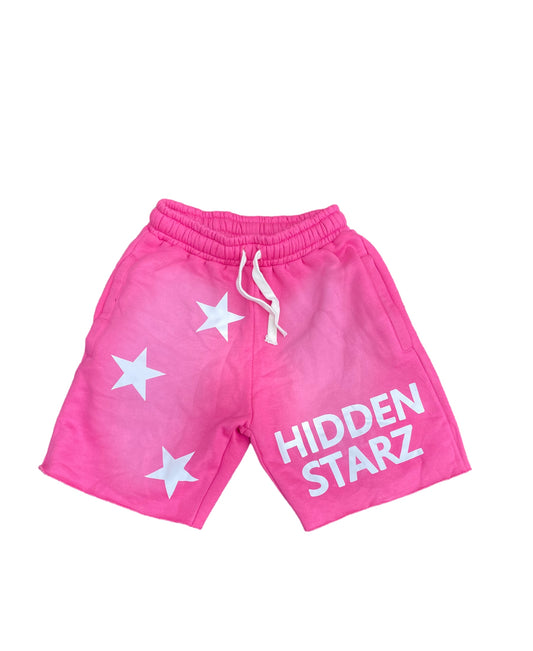 Hidden Starz Pink Acid Wash Shorts