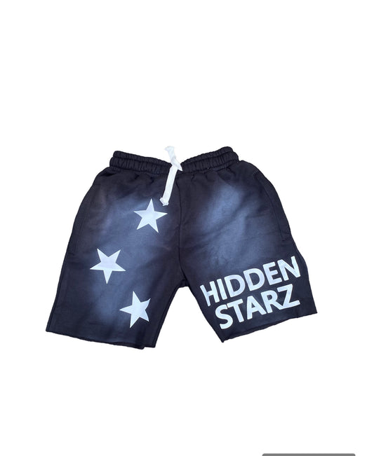 Hidden Starz Black Acid Wash Shorts